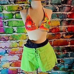Vintage 3 Piece Lot Swimsuit Shorts Faux Jeans Halter Top
